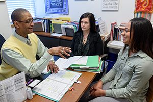 Ed Deer advising a student at Three Rivers