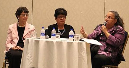 Presenting Presidents at the 2019 Annual ACE Retreat. From Left: Mary Ellen Jukoski, Ed.D., President, Three Rivers Community College; M. Valeriana Moeller, President Emeritus, Columbus State Community College (OH); and Daisy Cocco De Filippis, Ph.D., President, Naugatuck Valley Community College