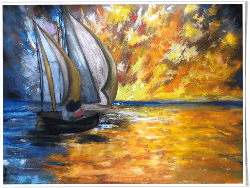 Hoda Awad, "Sunset Sail",​ Oil on canvas, 40" x 30"​