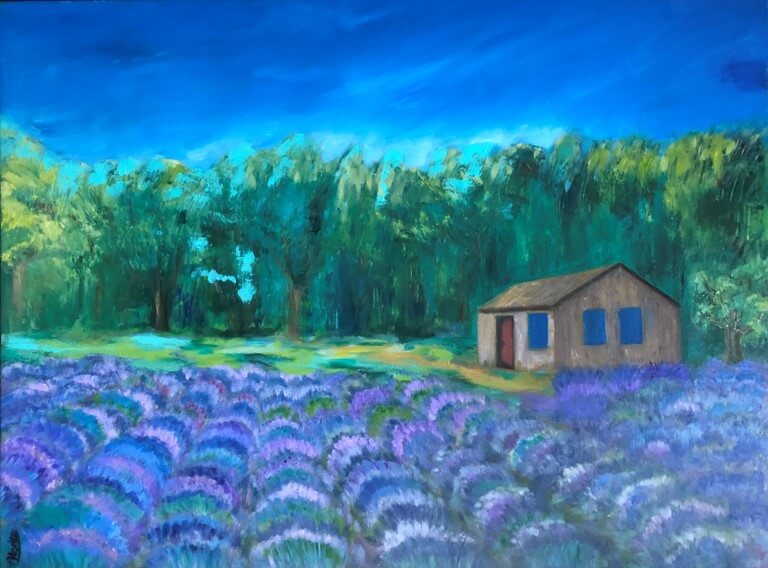 Hoda Awad, "Lavender Field"​, Oil on wood, 40" x 30"​