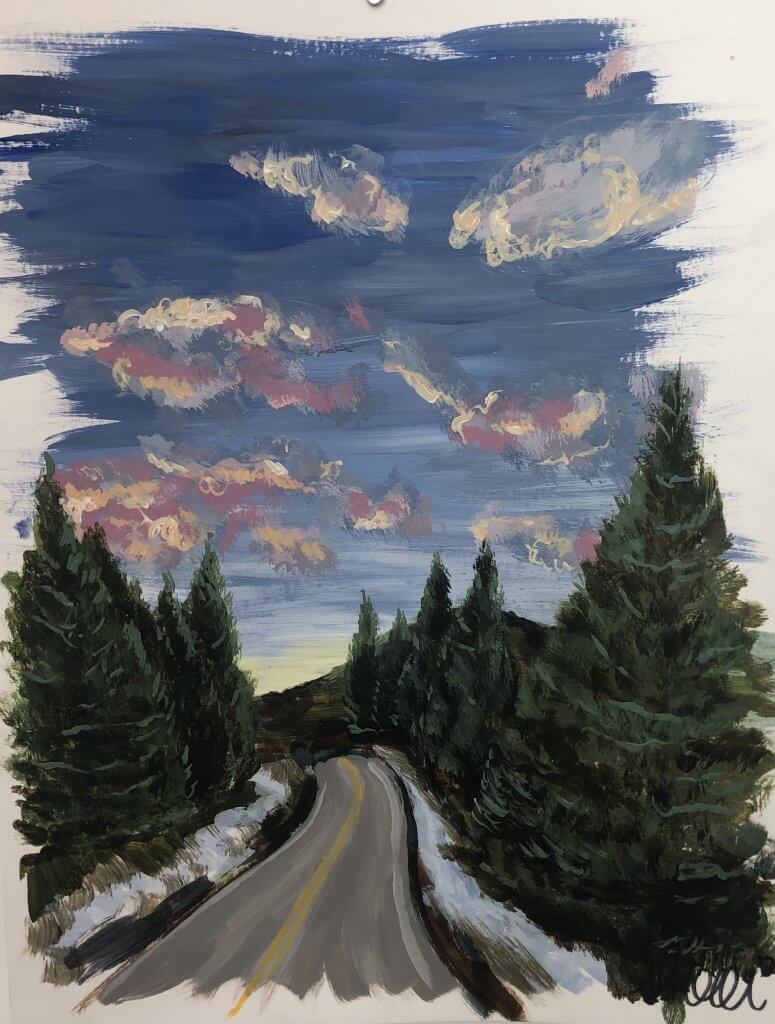 MacKenzie Gaulin, "New Hampshire Roadtrip," Acrylic on Bristol Paper, 9"x12"