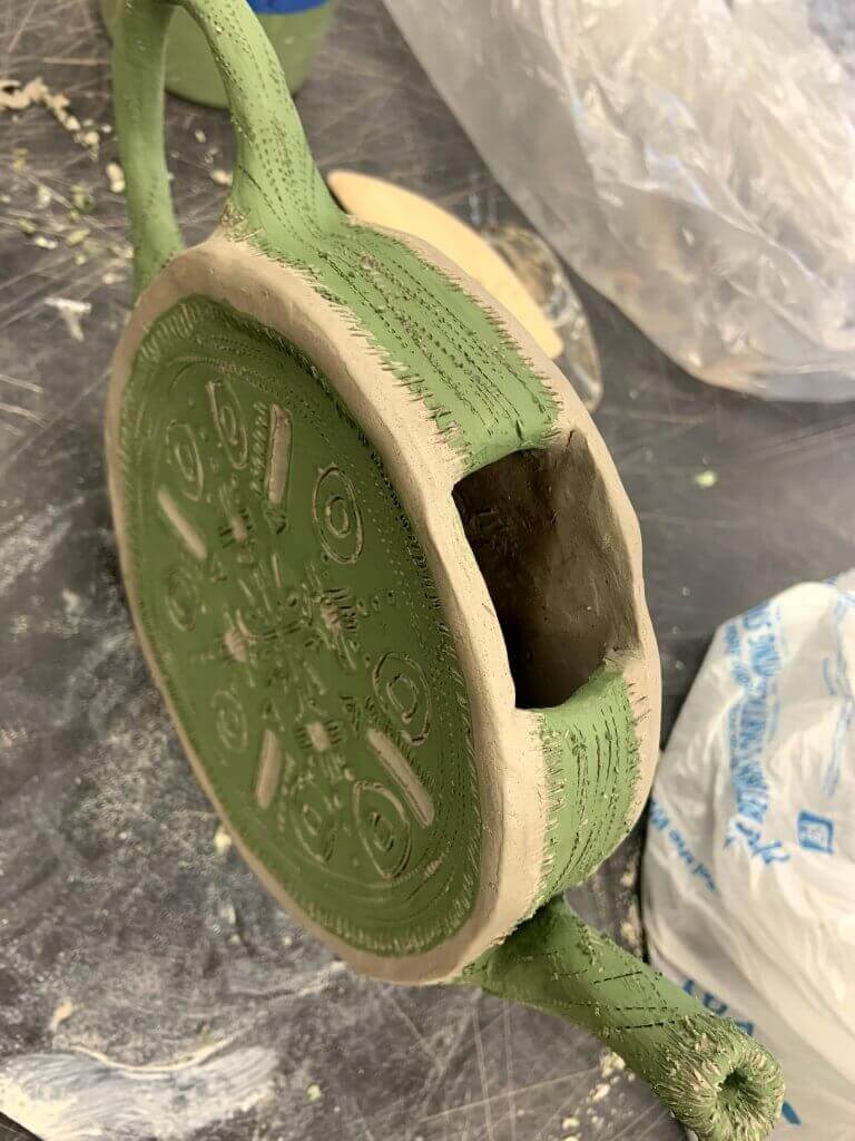 Kara Salovitz, "Lime Tea Pot," Alternate View, Stoneware, Ceramics II Spring 2020, Instructor Eileen Young